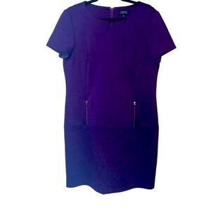 Tahari Women's Short Sleeve Shift Dress Purple Size 12 Zippered Pockets